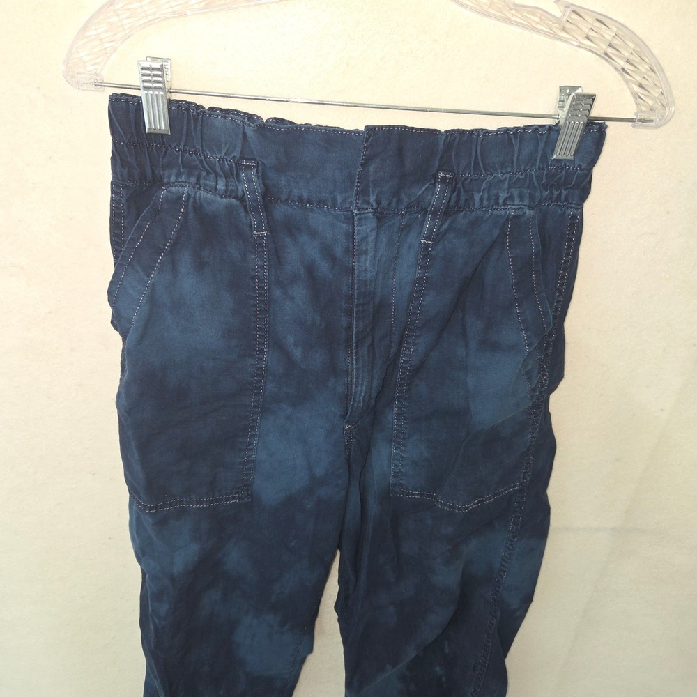 AMO Paperbag Pant Women‎ 26 Indigo Tie Dye High Rise Cotton Tapered Utility Crop - Picture 9 of 11